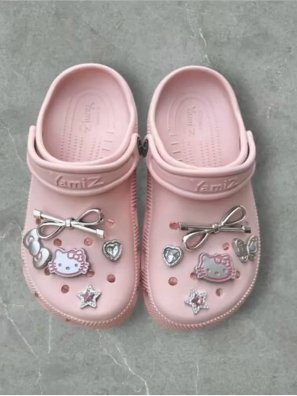 Pink Kids Clog Sandals with Bow & Character Charms